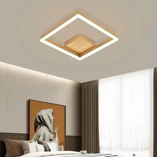 Lustra LED cu telecomanda, aurie, patrata, 80W, trei tipuri de lumina calda/naturala/rece, dimabila, 37x37x9cm, aplicata, moderna 3791