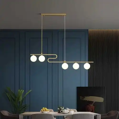 Lustra LED cu abajururi, aurie, liniara, 100x12x75cm, tip bec 5xG9, suspendata, moderna LC3655