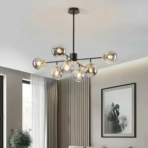 Lustra LED cu abajururi, neagra, asimetrica, 65x65x100cm, tip bec 8xE27, suspendata, moderna LC3689