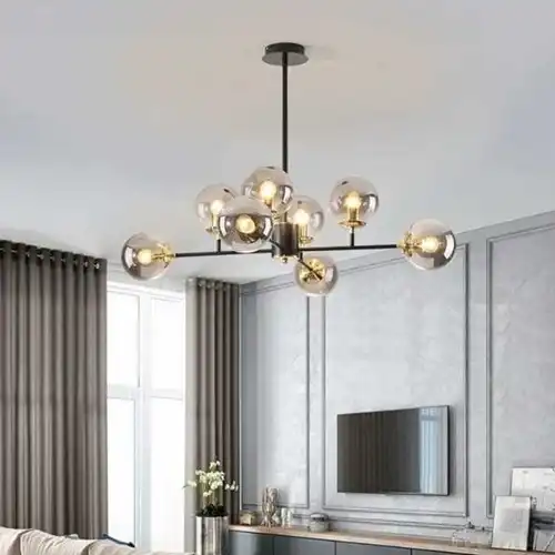 Lustra LED cu abajururi, neagra, asimetrica, 65x65x100cm, tip bec 8xE27, suspendata, moderna LC3689