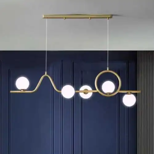 Lustra LED cu abajururi, aurie, liniara, 120x30x120cm, tip bec 5xG9, suspendata, moderna LC3657