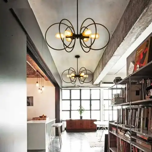 Lustra LED cu abajururi, neagra, rotunda, 70x70x60cm, tip bec 6xE27, suspendata, moderna LC3696