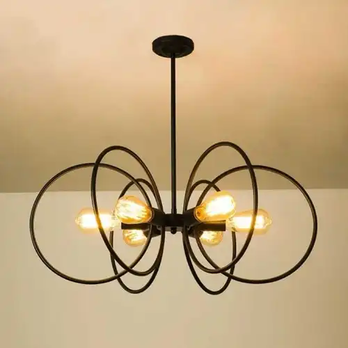 Lustra LED cu abajururi, neagra, rotunda, 70x70x60cm, tip bec 6xE27, suspendata, moderna LC3696