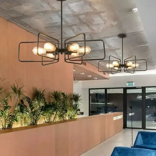 Lustra LED cu abajururi, neagra, patrata, 70x70x55cm, tip bec 6xE27, suspendata, moderna LC3693