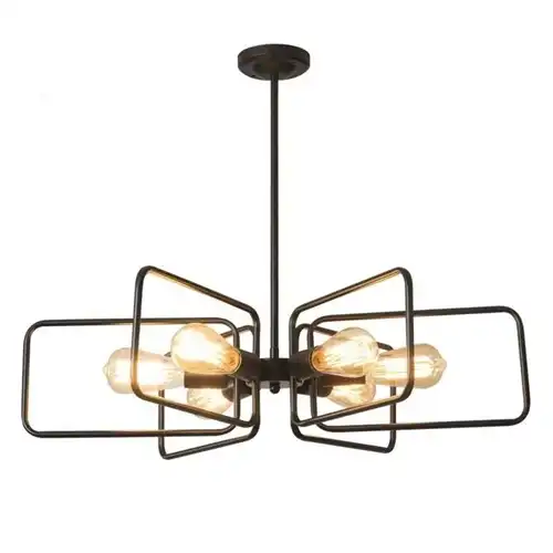 Lustra LED cu abajururi, neagra, patrata, 70x70x55cm, tip bec 6xE27, suspendata, moderna LC3693
