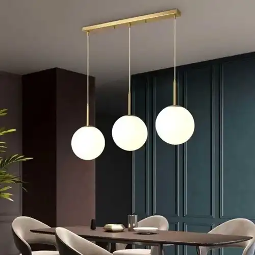 Lustra LED cu abajururi, aurie, liniara, 76x18x95cm, tip bec 3xE27, suspendata, moderna LC3658