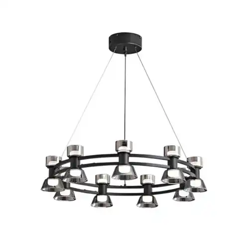 Lustra LED neagra, rotunda, 54W, lumina naturala, 63x63x70cm, suspendata, moderna LC3638