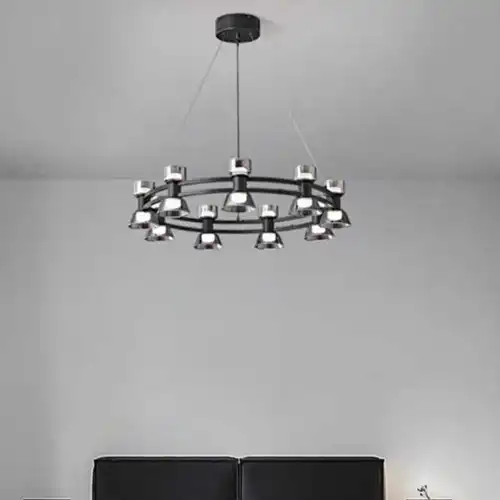 Lustra LED neagra, rotunda, 54W, lumina naturala, 63x63x70cm, suspendata, moderna LC3638