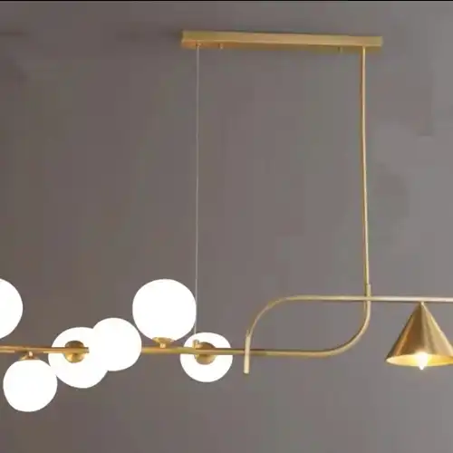 Lustra LED cu abajururi, aurie, liniara, 120x20x120cm, tip bec 7xG9, suspendata, moderna LC3672