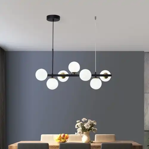 Lustra LED cu abajururi, neagra, liniara, 65x24x100cm, tip bec 7xG9, suspendata, moderna LC3656