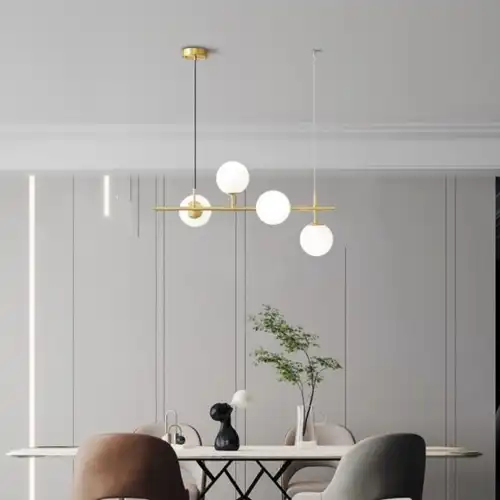 Lustra LED cu abajururi, aurie, liniara, 65x25x100cm, tip bec 4xE27, suspendata, moderna LC3668