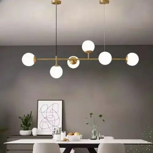 Lustra LED cu abajururi, aurie, liniara, 65x24x100cm, tip bec 6xE27, suspendata, moderna LC3682