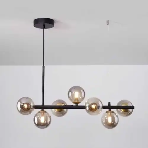 Lustra LED cu abajururi, neagra, liniara, 70x30x80cm, tip bec 7xG9, suspendata, moderna LC3702