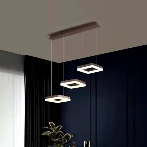 Lustra LED cu telecomanda, maro, patrata, 96W, trei tipuri de lumina calda/naturala/rece, dimabila, 20x20x100cm, suspendata, moderna 3038