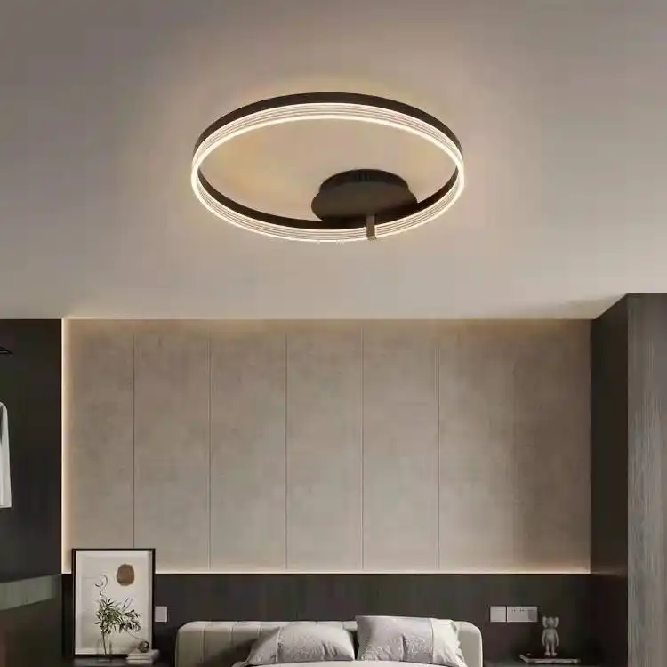 Lustra LED cu telecomanda, maro, rotunda, 62W, trei tipuri de lumina calda/naturala/rece, dimabila, 60x50x15cm, aplicata, moderna 2854