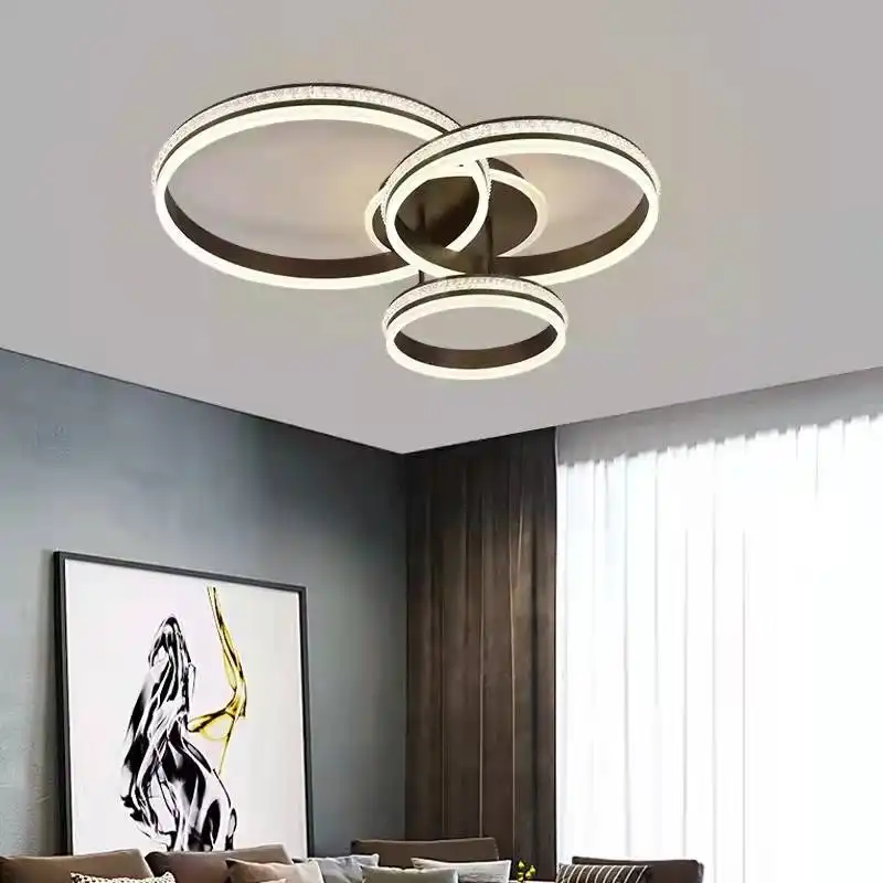 Lustra LED cu telecomanda, maro, rotunda, 296W, trei tipuri de lumina calda/naturala/rece, dimabila, 70x70x20cm, aplicata, moderna 2850
