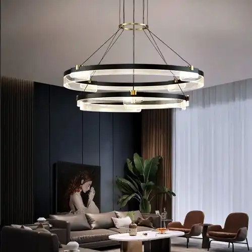 Lustra LED cu telecomanda, neagra, rotunda, 160W, trei tipuri de lumina calda/naturala/rece, dimabila, 80x80x120cm, suspendata, moderna 3026