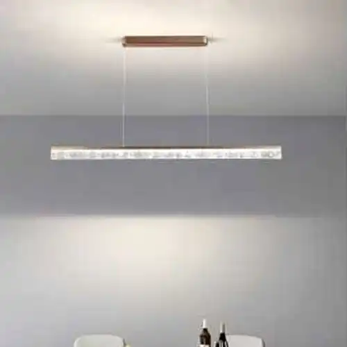 Lustra LED cu telecomanda, maro, liniara, 80W, trei tipuri de lumina calda/naturala/rece, dimabila, 130x2x100cm, suspendata, moderna 3119