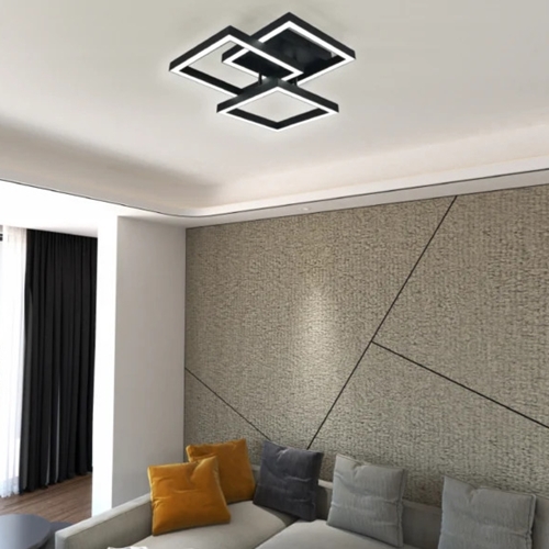 Lustra LED cu telecomanda, neagra, patrata, 60W, trei tipuri de lumina, calda/neutra/rece, dimabila, 41.5x36x13cm, aplicata, moderna 2613