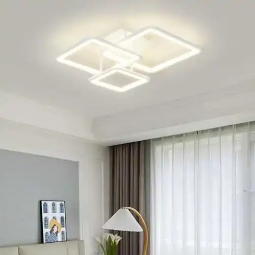 Lustra LED cu telecomanda, alba, patrata, 61W, trei tipuri de lumina calda/naturala/rece, dimabila, 53x51x12cm, aplicata, moderna 2815