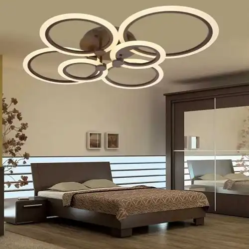 Lustra LED cu telecomanda, maro, rotunda, 160W, trei tipuri de lumina calda/naturala/rece, dimabila, 55x55x13cm, aplicata, moderna 3756