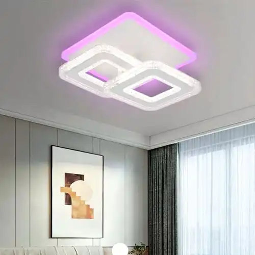 Lustra LED cu telecomanda, alba, patrata, 45W, trei tipuri de lumina calda/naturala/rece si RGB, dimabila, 33x33x11cm, aplicata, moderna 2878