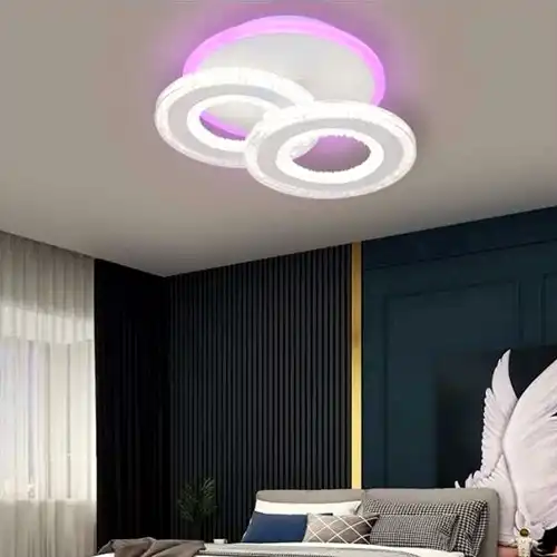 Lustra LED cu telecomanda, alba, rotunda, 42W, trei tipuri de lumina calda/naturala/rece si RGB, dimabila, 33x33x11cm, aplicata, moderna 2879