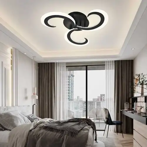 Lustra LED cu telecomanda, neagra, asimetrica, 42W, trei tipuri de lumina calda/naturala/rece, dimabila, 54x54x9cm, aplicata, moderna 3755