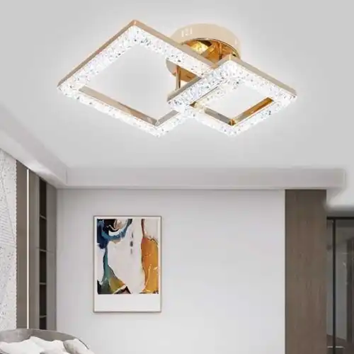 Lustra LED cu telecomanda, aurie, patrata, 50W, trei tipuri de lumina calda/naturala/rece, dimabila, 46x36x14cm, aplicata, moderna 3811