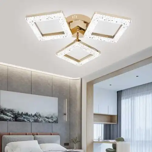 Lustra LED cu telecomanda, aurie, asimetrica, 60W, trei tipuri de lumina calda/naturala/rece, dimabila, 55x55x10cm, aplicata, moderna 3763