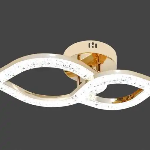 Lustra LED cu telecomanda, aurie, ovala, 48W, trei tipuri de lumina calda/naturala/rece, dimabila, 23x45x14cm, aplicata, moderna 2928