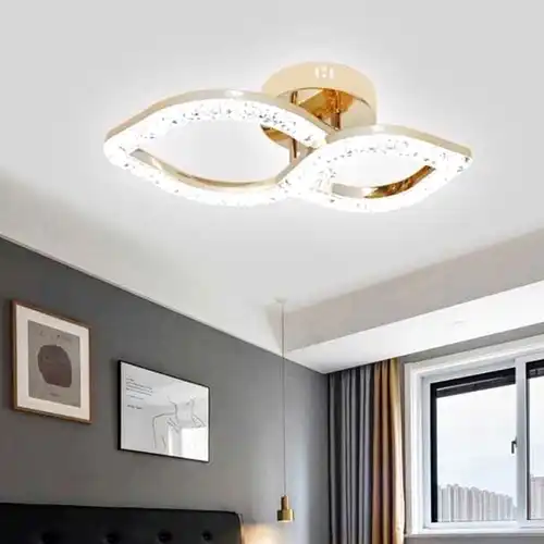 Lustra LED cu telecomanda, aurie, ovala, 48W, trei tipuri de lumina calda/naturala/rece, dimabila, 23x45x14cm, aplicata, moderna 2928