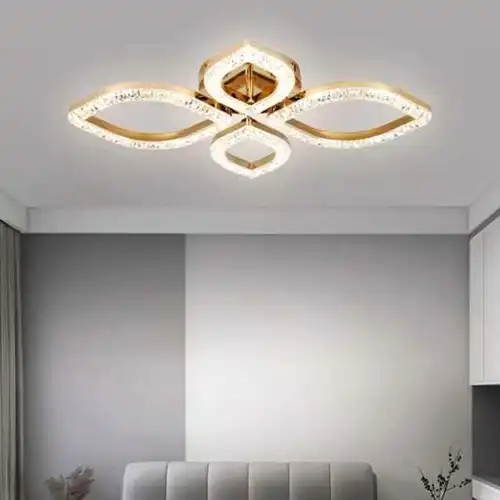 Lustra LED cu telecomanda, aurie, ovala, 96W, trei tipuri de lumina calda/naturala/rece, dimabila, 53x66x14cm, aplicata, moderna 2929