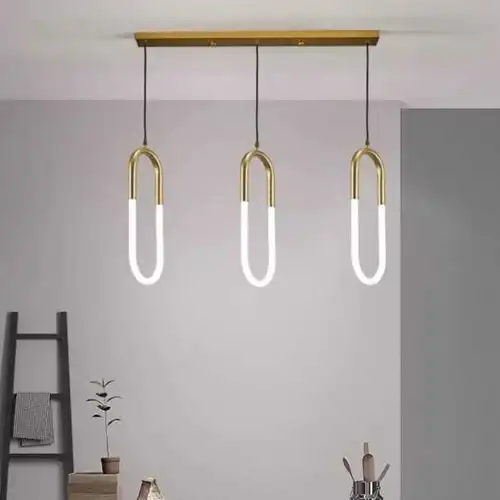 Lustra LED cu telecomanda, aurie, ovala, 54W, trei tipuri de lumina calda/naturala/rece, dimabila, 60x20x60cm, suspendata, moderna 3617