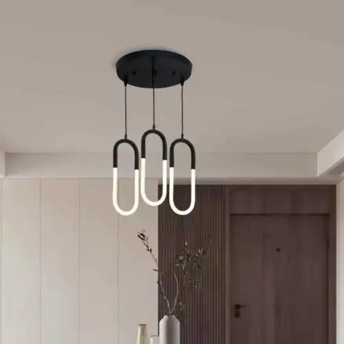 Lustra LED cu telecomanda, neagra, ovala, 54W, trei tipuri de lumina calda/naturala/rece, dimabila, 60x20x60cm, suspendata, moderna 3626