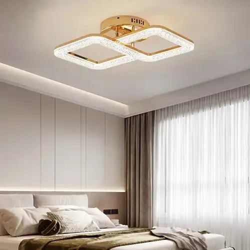 Lustra LED cu telecomanda, aurie, patrata, 64W, trei tipuri de lumina calda/naturala/rece, dimabila, 50x30x12cm, aplicata, moderna 2700