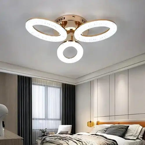 Lustra LED cu telecomanda, aurie, ovala, 60W, trei tipuri de lumina calda/naturala/rece, dimabila, 40x40x10cm, aplicata, moderna 2626