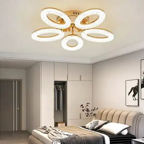 Lustra LED cu telecomanda, aurie, ovala, 100W, trei tipuri de lumina calda/naturala/rece, dimabila, 60x60x10cm, aplicata, moderna 2625