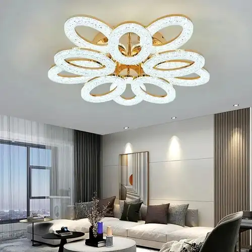 Lustra LED cu telecomanda, aurie, ovala, 200W, trei tipuri de lumina calda/naturala/rece, dimabila, 60x60x10cm, aplicata, moderna 2623