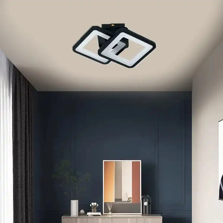 Lustra LED cu telecomanda, neagra, patrata, 52W, trei tipuri de lumina calda/naturala/rece, dimabila, 33x22x10cm, aplicata, moderna 2666