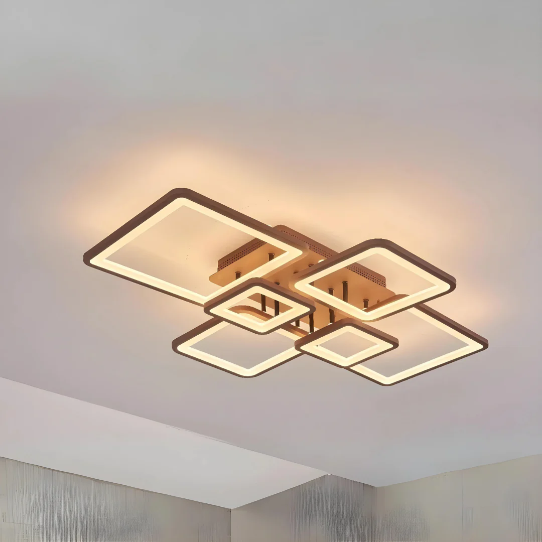 Lustra LED cu telecomanda, maro, patrata, 228W, trei tipuri de lumina calda/naturala/rece, dimabila, 80x58x18cm, aplicata, moderna 2726