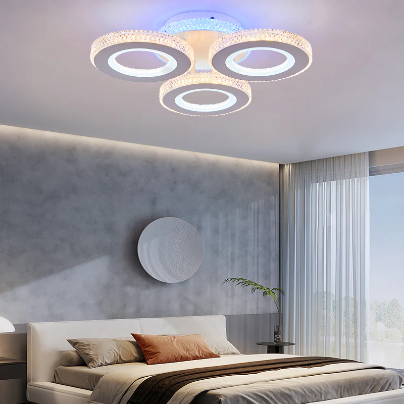 Lustra LED cu telecomanda, alba, rotunda, 122W, trei tipuri de lumina calda/naturala/rece si RGB, dimabila, 40x40x10cm, aplicata, moderna 2688