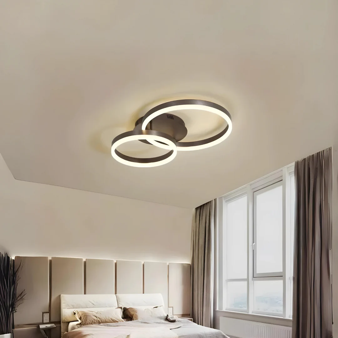 Lustra LED cu telecomanda, maro, rotunda, 40W, trei tipuri de lumina calda/naturala/rece, dimabila, 52x30x15cm, aplicata, moderna 2701