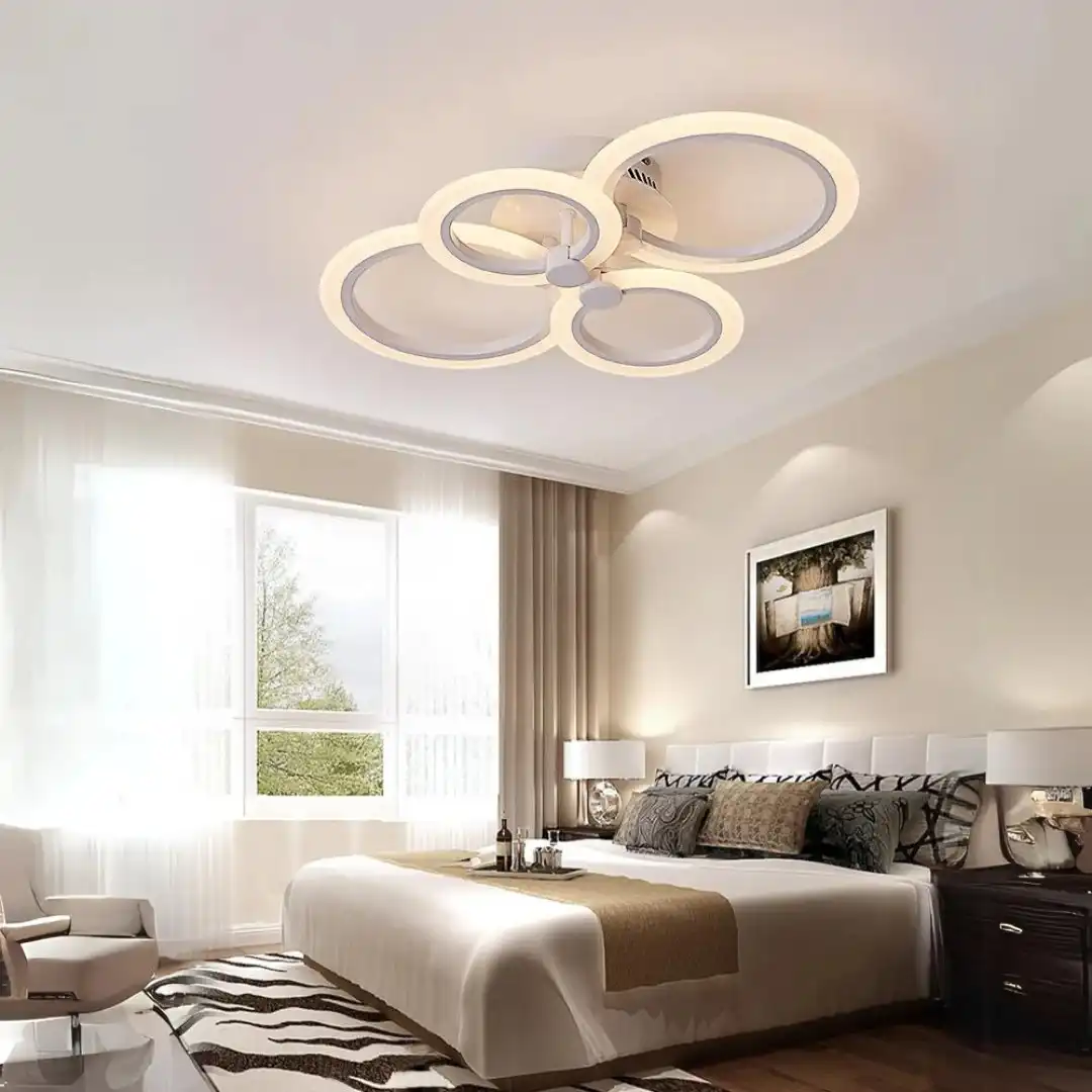 Lustra LED cu telecomanda, alba, rotunda, 80W, trei tipuri de lumina calda/naturala/rece, dimabila, 60x40x15cm, aplicata, moderna 2858