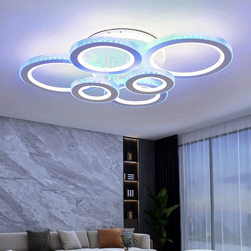 Lustra LED cu telecomanda, alba, rotunda, 172W, trei tipuri de lumina calda/naturala/rece si RGB, dimabila, 80x60x15cm, aplicata, moderna 2651