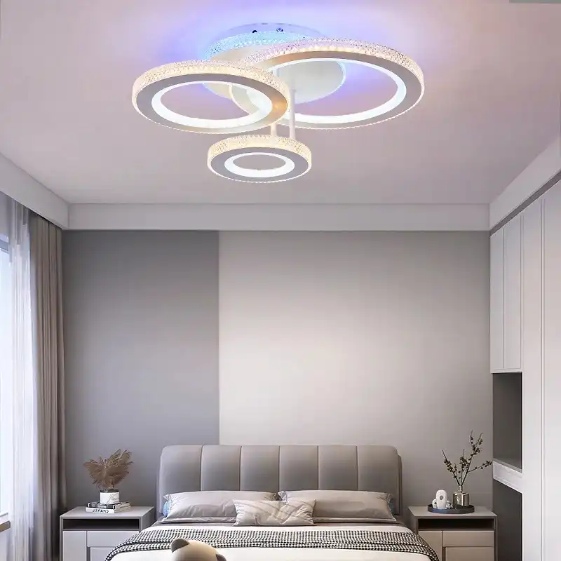 Lustra LED cu telecomanda, alba, rotunda, 174W, trei tipuri de lumina calda/naturala/rece si RGB, dimabila, 50x40x15cm, aplicata, moderna 2687