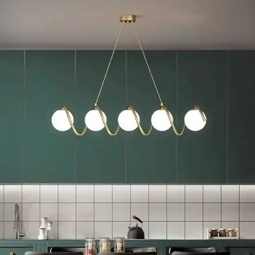 Lustra LED cu abajururi, aurie, liniara, 90x15x100cm, tip bec 5xE27, suspendata, moderna LC3660