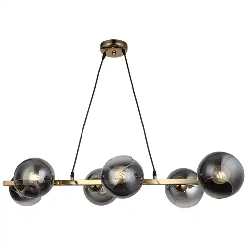 Lustra LED cu abajururi, aurie, liniara, 58x36x68cm, tip bec 6xE27, suspendata, moderna LC3651