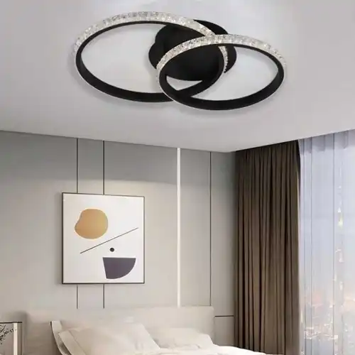 Lustra LED cu telecomanda, cristal, neagra, rotunda, 51W, trei tipuri de lumina calda/naturala/rece, dimabila, 43x30x9cm, aplicata, moderna 3743