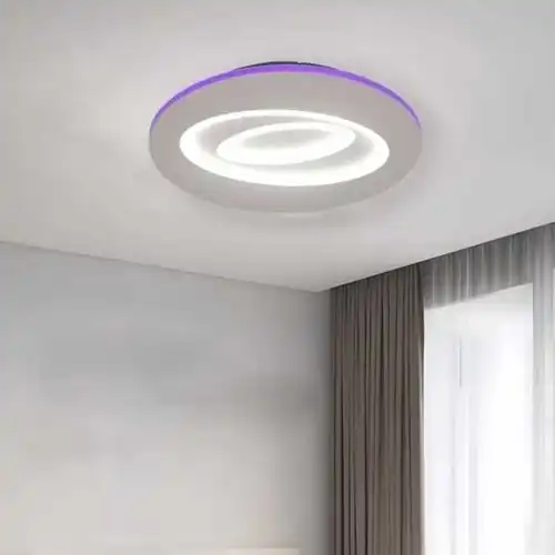 Lustra LED cu telecomanda, alba, rotunda, 74W, trei tipuri de lumina calda/naturala/rece si RGB, dimabila, 40x40x6cm, aplicata, moderna 3726